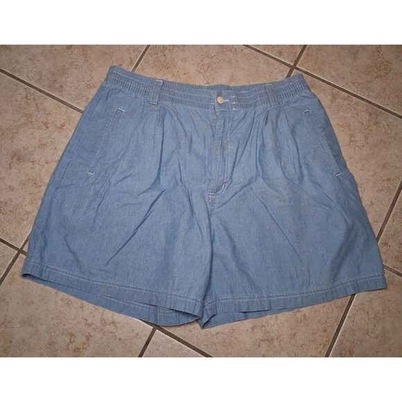 VTG 90s Eddie Bauer Mom High-rise Shorts Denim Pleated Size XL Pockets - Picture 1 of 6